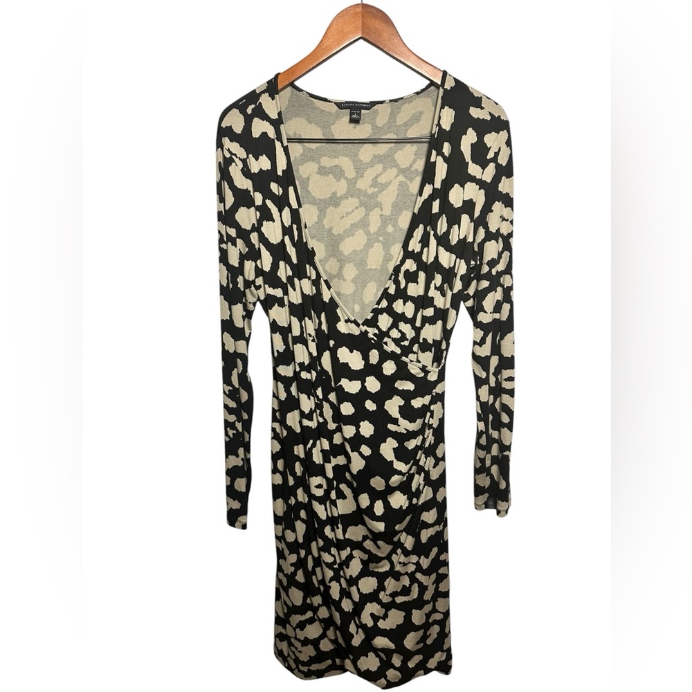 Banana Republic Faux Wrap dress Knit Stretch Animal Print L - Picture 2 of 7